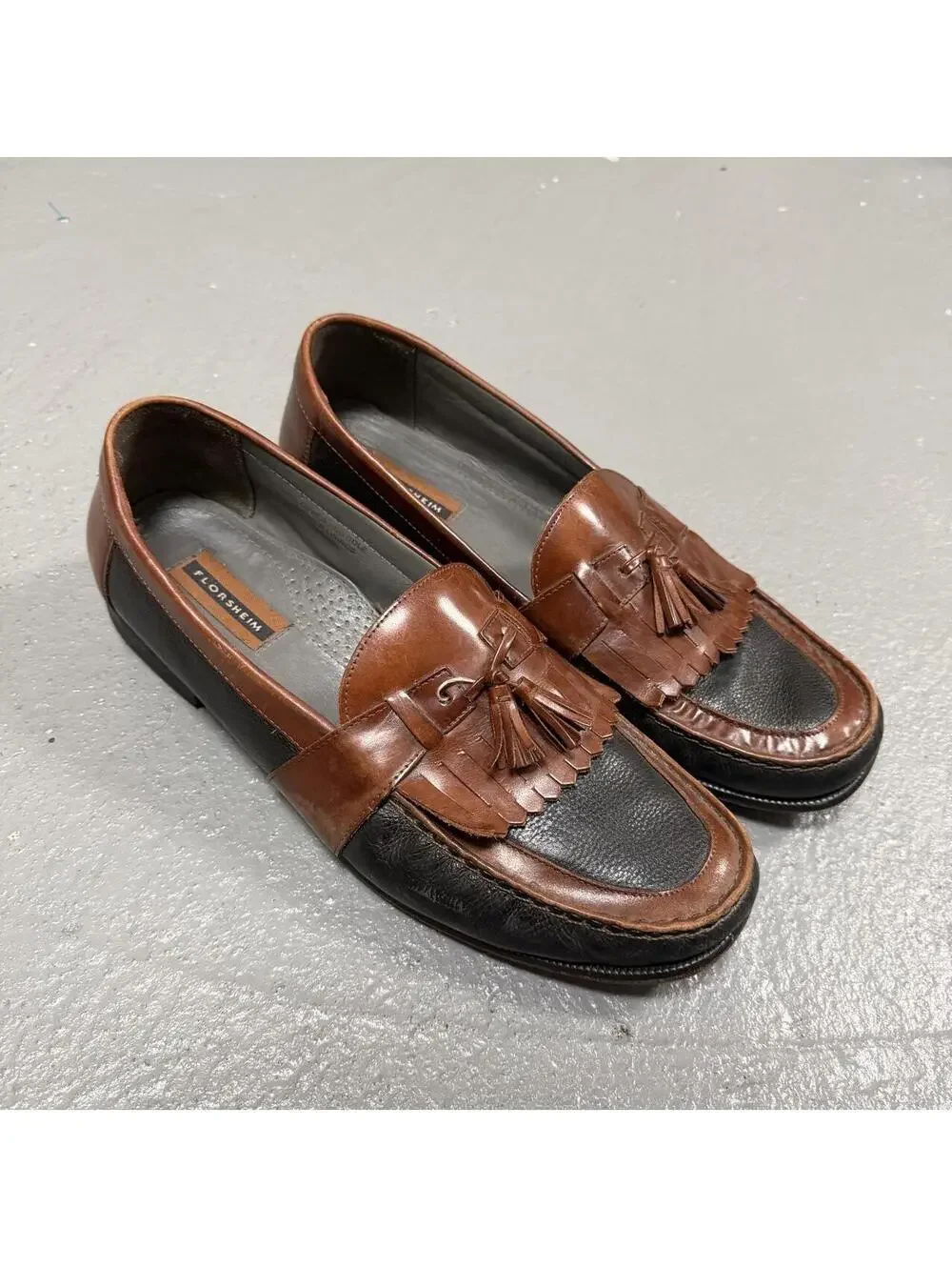 Brown and Black Leather Tassle Loafers